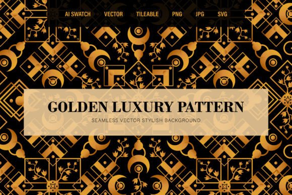 Gold Floral Moon Seamless Pattern