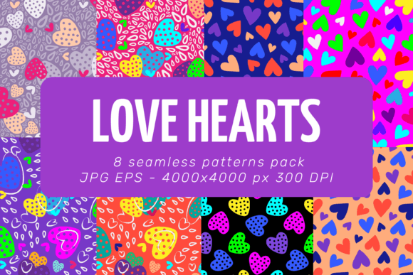 Love Hearts Seamless Patterns Pack – A Creative Resource for Designers and Lovers of Romantic Themes