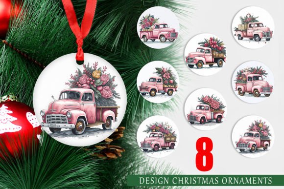 Ornament Pink Vintage Pickup Truck