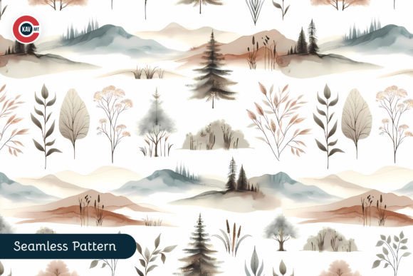 Seamless Pattern Watercolor Landscapes: A Tranquil Design for Creative Projects